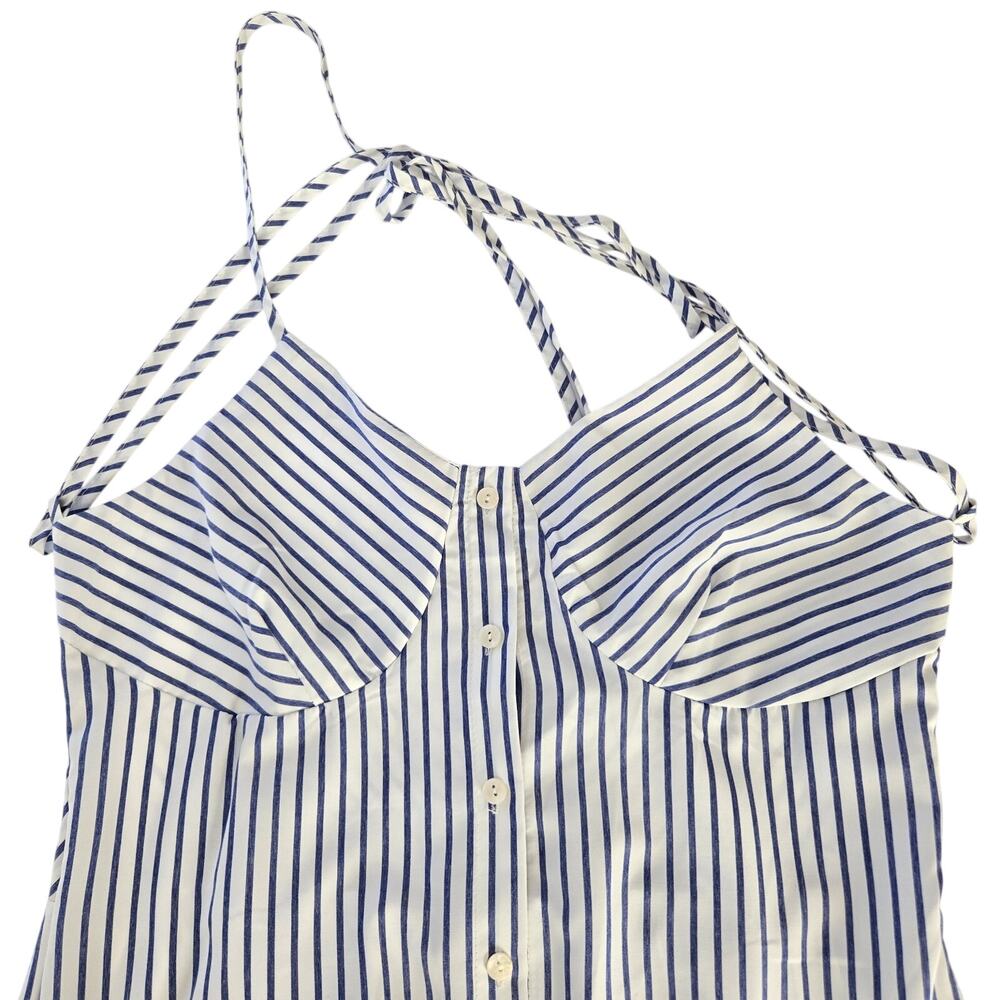Coastal Chic Blue White Striped Poplin Tiered Maxi Dress Halter Button Front L